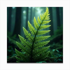 A Fantastical Fern With Fronds Of Glowing, Fractal Patterns In An Enchanted Forest Canvas Print