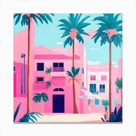 Pink City and Palm Trees Canvas Print