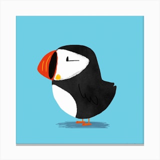 Tiny Puffin Bird Square Canvas Print