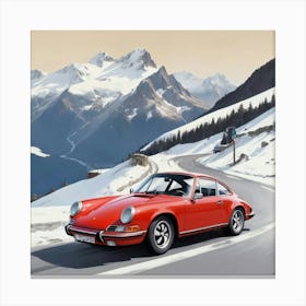 A Porsche 911 In The Route Des Grandes Alpes Illustration art print 1 Canvas Print