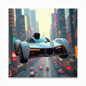 High Tech Flying Car With Sleek Design, Cruising Through A Vibrant Cityscape 1 Canvas Print