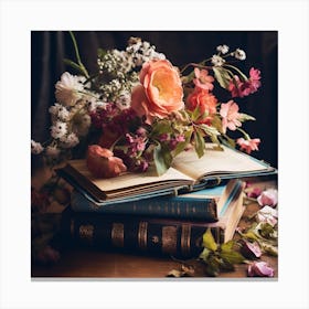 Flowers On Books Canvas Print