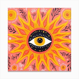 Risograph Style Vibrant Modern Sun With Eye Print 2 Canvas Print