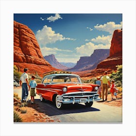 90's car, A Classic 1960s Family Road Trip Scene art print 8 Canvas Print