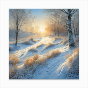 Warm Sun across a Snow Covered Woodland Landscape 1 Canvas Print