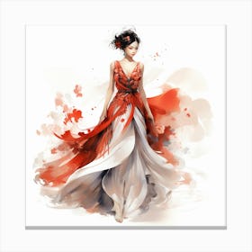 Chinese Woman In Red Dress Canvas Print