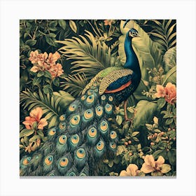 Peacock In The Jungle 7 Canvas Print