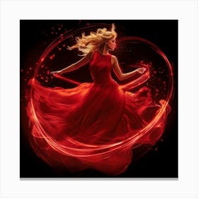 Digital Illustration Of A Beautiful Woman With Blond Hair In Red Dress With Red Round Circle Around Her Canvas Print