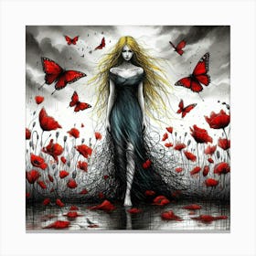 Poppies And Butterflies 3 Canvas Print