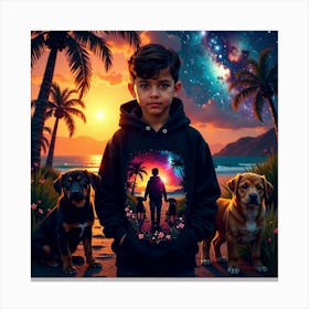 Boy And His Dogs Canvas Print