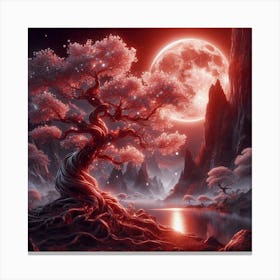 Red Tree In The Moonlight Canvas Print