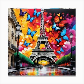 Paris Eiffel Tower With Butterflies Canvas Print