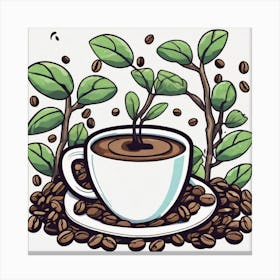 Coffee Cup With Plants Canvas Print