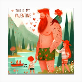 This Is My Valentine - father with children, daughter, son in a picnic Canvas Print