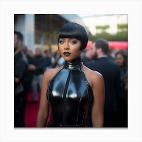 A Sexy Black Woman In A Black Latex Dress With A Bob Haircut Portrait Mode On the Red Carpet- Created by Midjourney Canvas Print