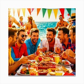 Sea And People Eating Ankd Festival Canvas Print