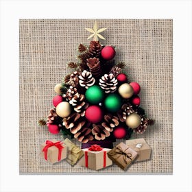 Pine Cone Christmas Tree On Burlap Canvas Print