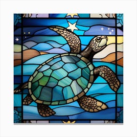 Sea turtle stained glass rainbow colors Canvas Print
