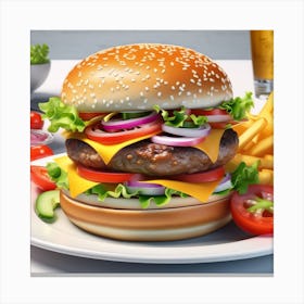 Hamburger And Fries 22 Canvas Print