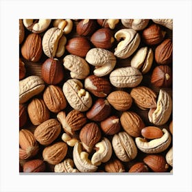 Many Nuts On Wooden Background 1 Canvas Print