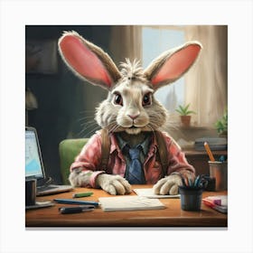 Rabbit At The Desk 3 Canvas Print