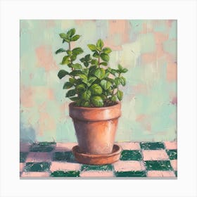 Potted Herb Pastel Checkerboard 4 Canvas Print