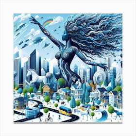 Blue Woman In The City Canvas Print