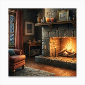 Fireplace In The Living Room Canvas Print