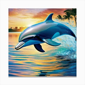 Dolphin Jumping At Sunset Canvas Print