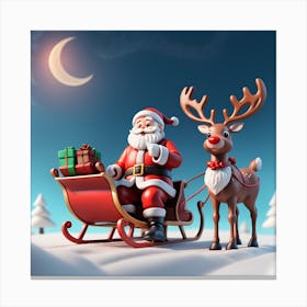 Santa Claus And Reindeer 4 Canvas Print