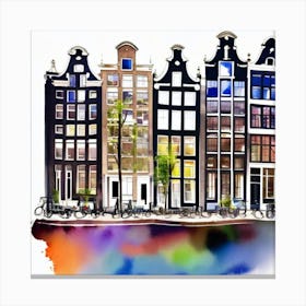 Amsterdam Houses Watercolor Art Print 3 Canvas Print