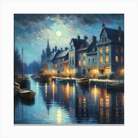 Night On The Canal Canvas Print