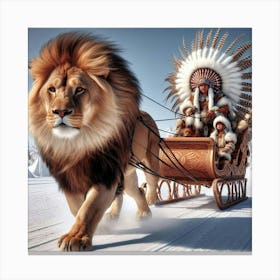 Lion And Sleigh Canvas Print