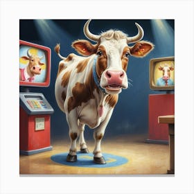 Cow In Front Of Tv Canvas Print