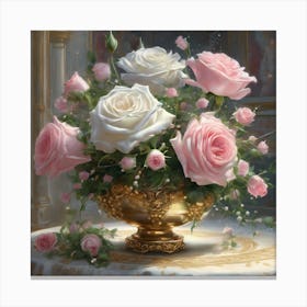 Roses In A Gold Vase Canvas Print