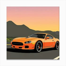 Elegant Automotive Design with Speed Focus Orange Sports Car On The Road Canvas Print