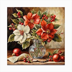 Rustic Christman Flowers Painting (10) Canvas Print
