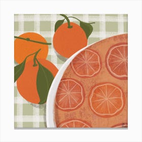 Orange Cake On Green Tablecloth Square Canvas Print