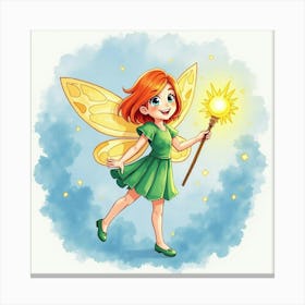 Radiant Fairy With A Glowing Wand, Watercolor 1 Canvas Print