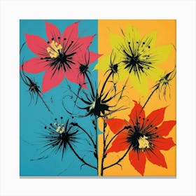 Andy Warhol Style Pop Art Flowers Love In A Mist Nigella 2 Square Canvas Print