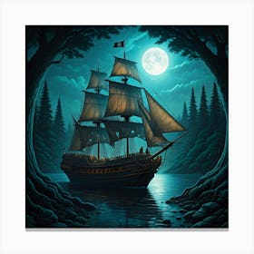 Pirate Ship At Night Canvas Print