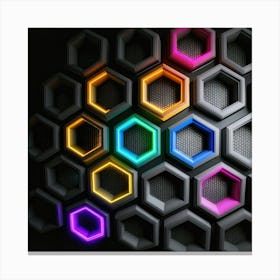 Hexagonal shapes with neon lights, futuristic, cyberpunk, background 16 Canvas Print