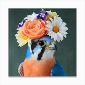 A Photo Of A Vividly Colored Bird, Possibly A Falcon Or Hawk, With Striking Blue And Orange Feathers Canvas Print