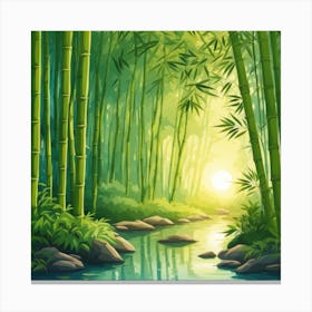 A Stream In A Bamboo Forest At Sun Rise Square Composition 303 Canvas Print