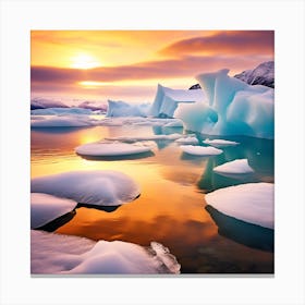 Icebergs At Sunset 5 Canvas Print
