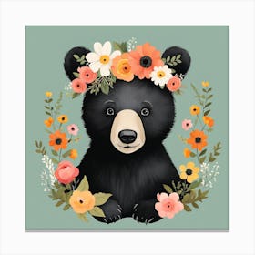 Floral Baby Black Bear Nursery Illustration (38) Canvas Print