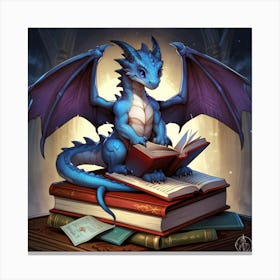 Blue Dragon Reading Book Canvas Print