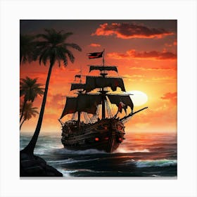 Pirate Ship At Sunset Canvas Print