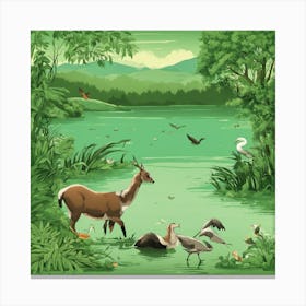 Wild Animals In The Forest Canvas Print