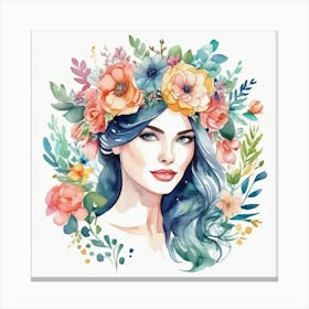 Watercolor Of A Woman With Flowers 1 Canvas Print